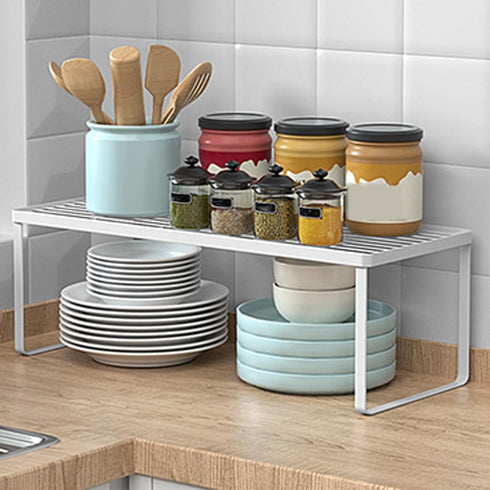 Kitchen Cabinet Storage Shelf, Stackable Wire Spice Rack Organizer for Bathroom, Bedroom, Closet, Laundry Room (White)