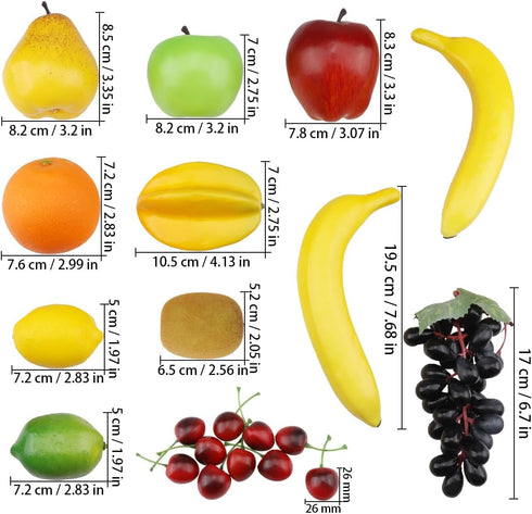 ginojex 21 Set Pcs Simulation Fruits Mixed Lifelike Artificial Grape Fake Apple Lemon Banana for Home Decor Photography