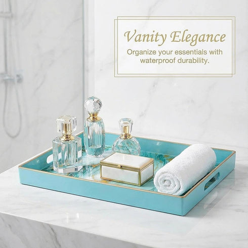 15.6" 10.2" Zosenley Decorative Tray, Marbling Plastic Tray with Handles, Rectangular Vanity Tray and Serving Tray