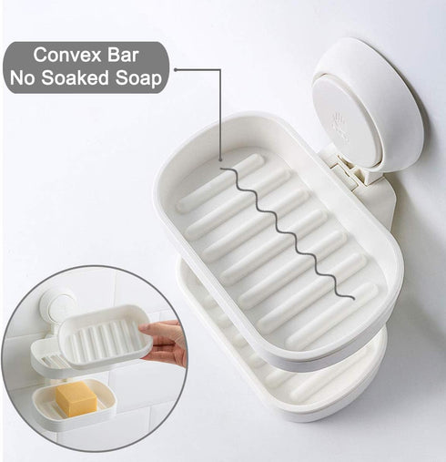 Double Layer Soap Dish Holder with Suction Cup, Wall Mounted Soap Tray for Bathroom Shower, Reusable, Removable,