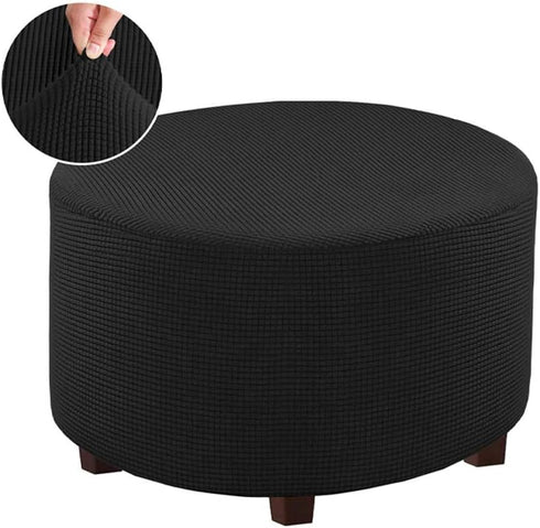 VIENLOVE Round Ottoman Slipcover Polyester Blend Footstool Protector Covers Stretch with Elastic Bottom
