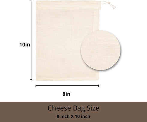 Set 2-8x10 Inch PurpleEssences Ultra-Dense Unbleached Cotton Nut Milk & Filter Bags Reusable Cheesecloth Drawstring
