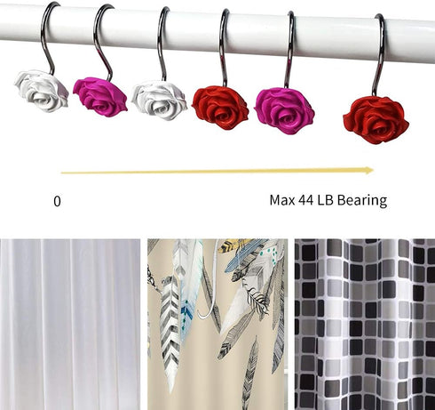 Actpe 12pcs White Rose Flower Shower Curtain Hooks, Rustproof Metal, Decorative for Bathroom, Living Room, Kid's Room
