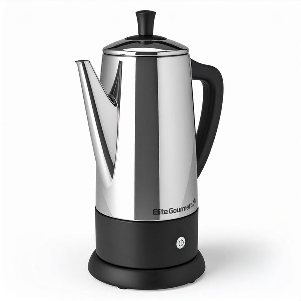 Elite Gourmet 12-Cup Electric Coffee Percolator, Dishwasher Safe Stainless-Steel Filter, Lid &