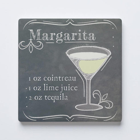 Margarita Drink Recipe Coaster, Joyride Home Decor, 4-inch Square Non-Slip Ceramic Coaster