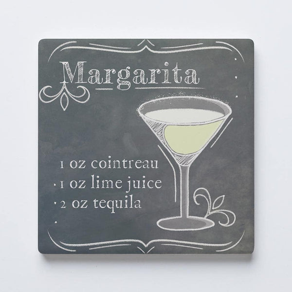 Margarita Drink Recipe Coaster, Joyride Home Decor, 4-inch Square Non-Slip Ceramic Coaster