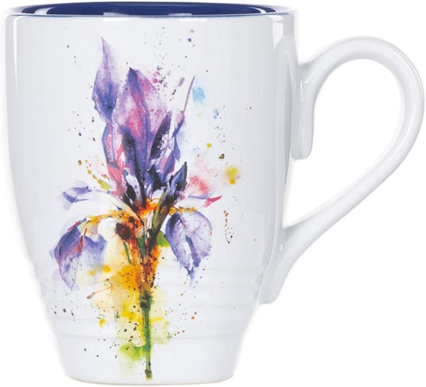 Iris Watercolor Purple On White - 16 Ounce Glossy Stoneware Mug with Handle