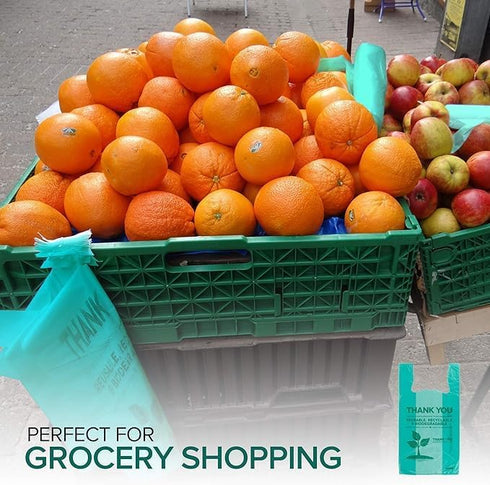 Stock Your Home Eco Grocery Bags Disposable T-Shirt Thank You Bag with Handles for Supermarket, Groceries, Produce