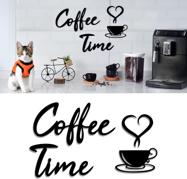 4eN Modern Coffee Time Wall Art & Sign Set - 4 Pieces Wooden MDF for Kitchen & Cafe