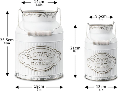 APSOONSELL White Farmhouse Metal Flower Vase, French Style Shabby Chic Decor for Kitchen, Bathroom, Weddings