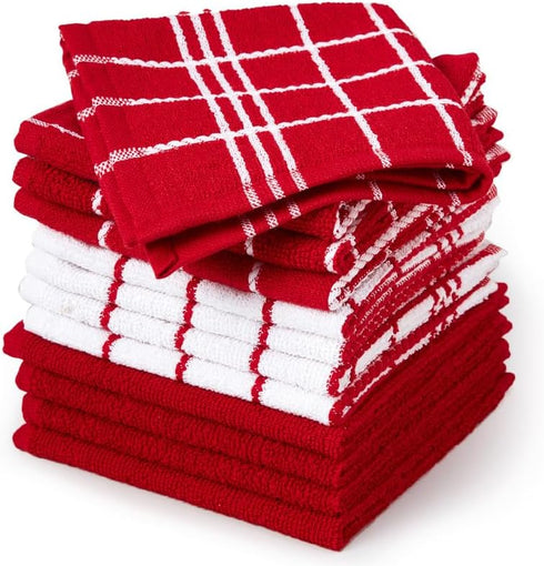 Encasa Terry Cloth Dish Towel Set | 12x12 in Super Absorbent Kitchen Towels for Drying and Cleaning - Pack of 12 Terry