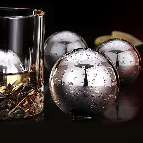 Whiskey Balls Reusable Stainless Steel Metal Ice Sphere Cubes, Beverage Chilling Rocks for Red Wine, Bar Beer, Scotch,