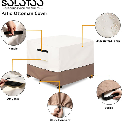22W 22D 18H Inches Patio Ottoman Cover Waterproof Heavy Duty Square Outdoor Ottoman Covers, x x Patio Furniture