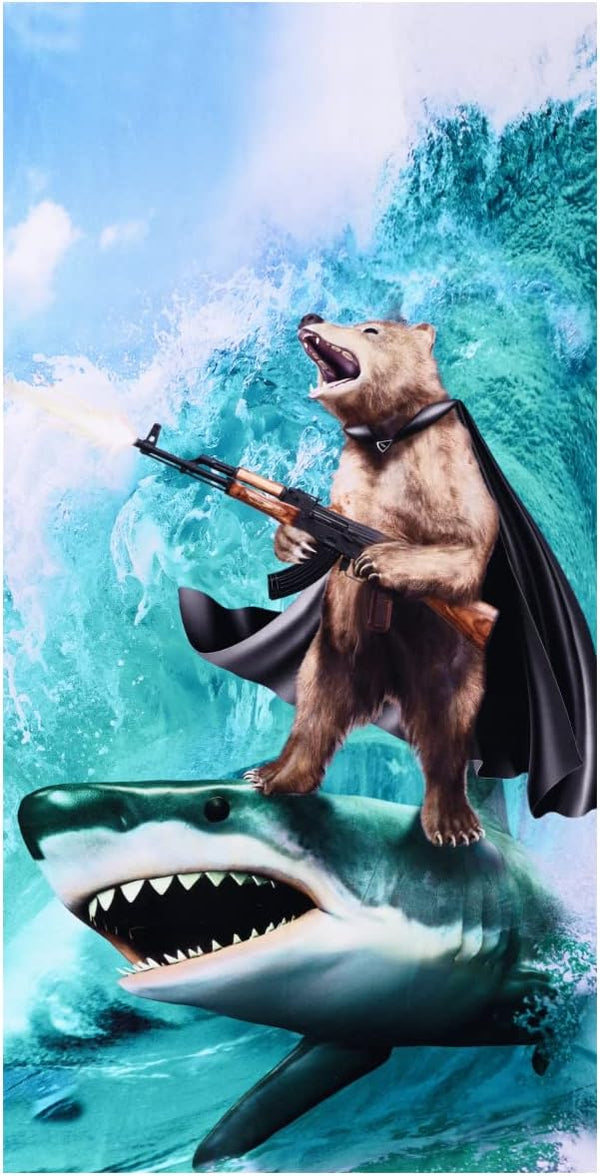 LIVILAN Funny Shark Bear Beach Towel, 30" x 60" Oversized Microfiber, Quick Dry for Bath and Pool