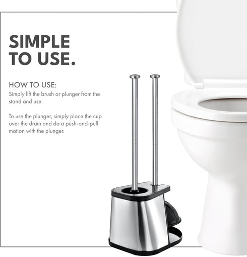 7.5" 9" 20.5") ToiletTree Products Modern Deluxe Freestanding Toilet Brush and Plunger Combo (Black - x x