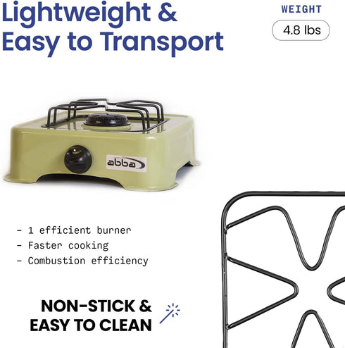 ABBA 12" Single Burner Propane Camping Stove, Portable with Enamel Burner, Easy to Clean (Green)