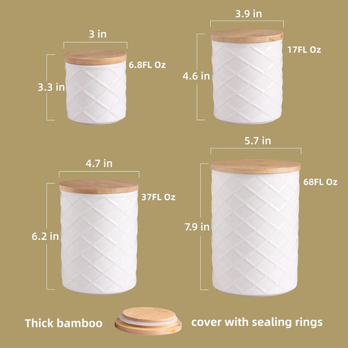 Sets Countertop, Pack 4 Sweejar Ceramic Canisters for Kitchen Relief Food Storage Jar with Bamboo Lid, Stackable