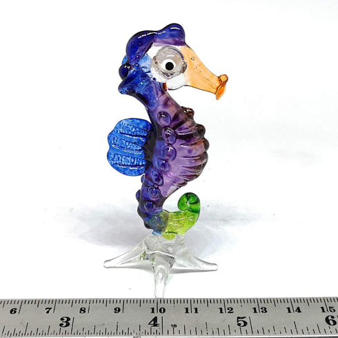 ZOOCRAFT Blown Glass Seahorse Figurine, Purple Collectible Miniature Aquarium Home Decor