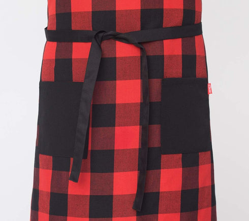 Chef Bib Apron - Red/Black, 32" x 28", 40" Long Ties, Adjustable Neck Strap, 2 Pockets, Christmas Gift for Men Women