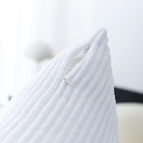 Home Brilliant 24x24 Euro Sham Spring Pillow Cover, Striped Corduroy Textured Velvet, Pure White