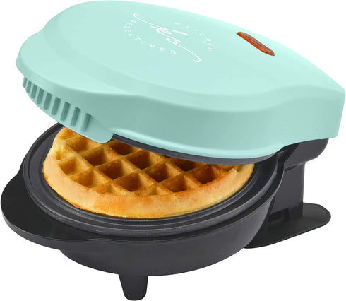 Mini Waffle Maker by Select Brands - Classic Mini Waffle Iron for Savory or Dessert Waffles, Mint Green