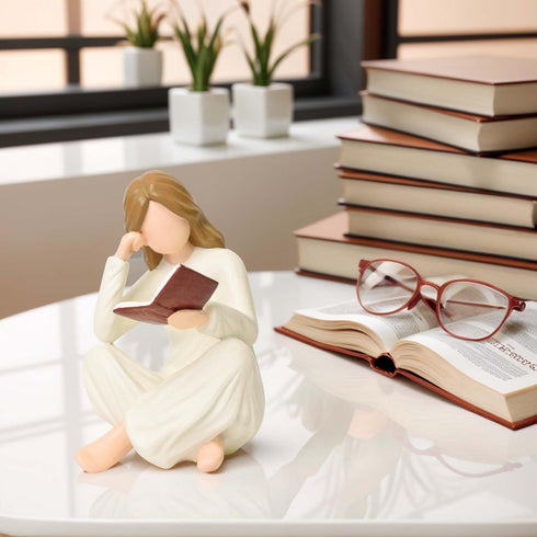 Reading Book Thinker Figurine Gift for Women Librarian Readers Study Graduates Students Teachers, Girl Reading Statue