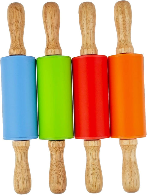 Miokun 4 Pack (9 Inch) Small Rolling Pin for Kids, Kids Rolling Pin for Home Kitchen