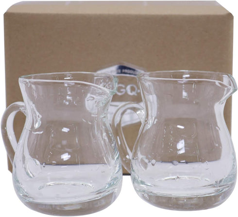 DGQ 4oz Classic Glass Creamer Pitcher with Handle, Pack of 2 Mini Milk Pourer for Coffee Tea Serving