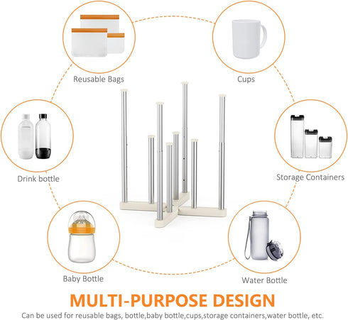 Bottle(1 KORRTFID Reusable Storage Bag Drying Rack, Retractable Metal Bottle Drying Rack, Collapsible Cup Draining Rack