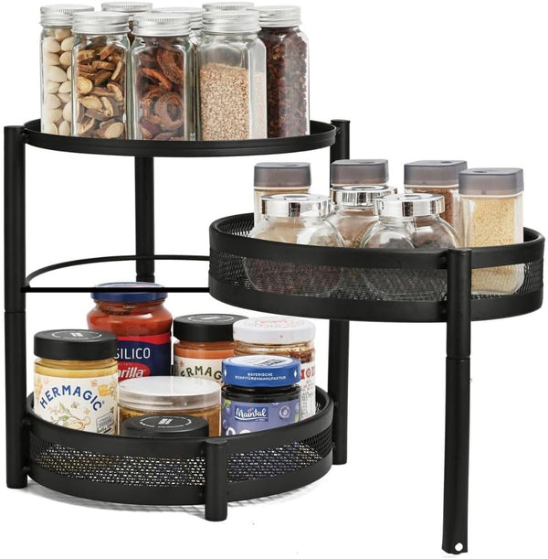 IBERG 3 Tier Spice Organizer with Rotating Middle Tier, Space Saving Kitchen