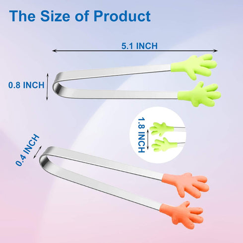 6PCS Mini Tong, Hand Shape Silicone Food Tongs, 5 Inch Kid Tongs for Sugar Cubes, Colorful Kitchen Tongs