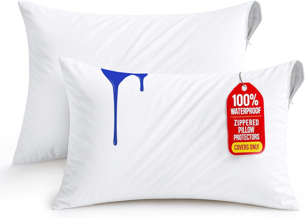 Utopia Bedding Waterproof Pillow Protectors, King Size (2 Pack, White) – Bed Bug Proof Encasement Covers 20 x 38 Inches