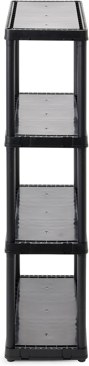 Gracious Living 4 Shelf Fixed Height Solid Light Duty Storage Unit, 12 x 24 x 48" for Home, Garage, Black