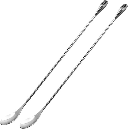 Hiware 12-Inch Bar Spoon Set of 2, Stainless Steel Mixing Spoons, Spiral Pattern for Cocktail Shaker