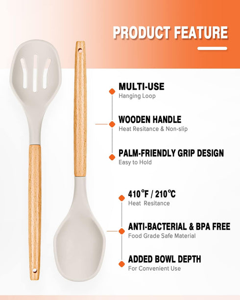 Large Silicone Cooking Spoons, 2 Pack Nonstick Spoon Set, Heat Resistant Kitchen Spoons for Cooking