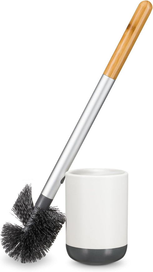 Full Circle Scrub Queen Bathroom Toilet Brush, White, Ceramic Holder, Replaceable Head, Mold & Mildew Prevention