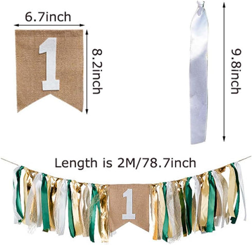 1st Field Green Style Highchair Banner Baby Girls Boys Birthday Party High Chair Bunting Garland Decoration (Grassland