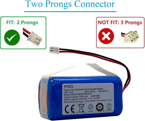 FIVO 3200mAh Replacement RVBAT850 Battery for Shark R75, R85, RV850, RV751, RV761, RV851WV, RV871, 14.4V/14.8V