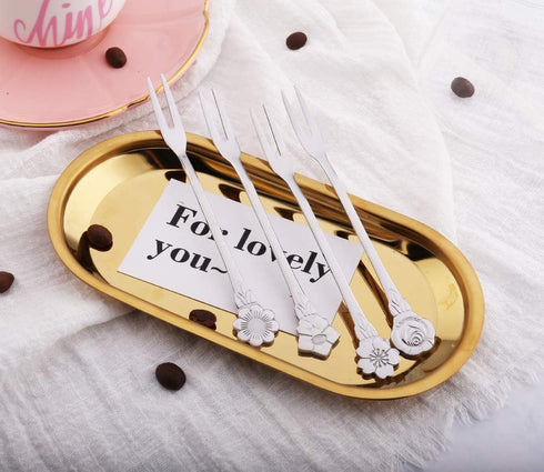 8Pcs 4.9 Inch Stainless Steel Flower Forks, Small Pickle Dessert Cake Forks for Banquet Party Seafood Cocktail