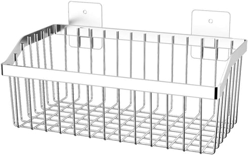 Kitchen Storage Metal Wire Fruit Basket - SUS304 Stainless Steel Organizer Bin for Bathroom, Silver