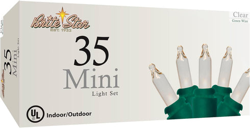 35 Brite Star Lt Straight Line Lights, Clear, Green Wire
