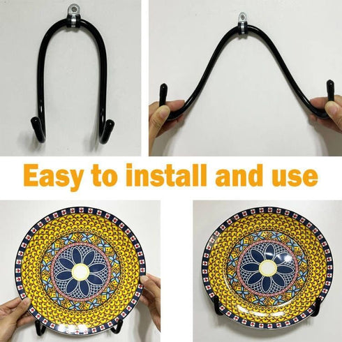 Wall Mount Metal Display Stand, Black Easel for Photos, Decorative Plates, Tablets, and Art with Anchors and Screws
