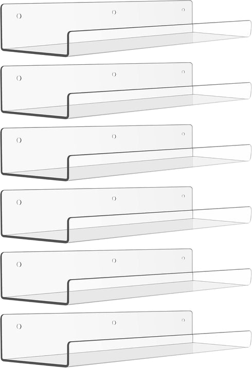 upsimples 6 Pack Acrylic Shelves for Wall Storage, 15" x 4 Floating