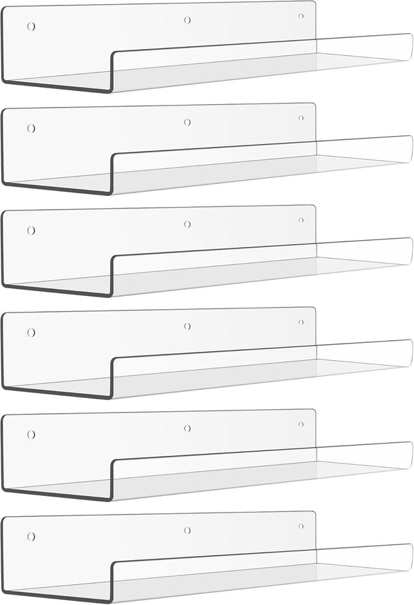 upsimples 6 Pack Acrylic Shelves for Wall Storage, 15" x 4 Floating