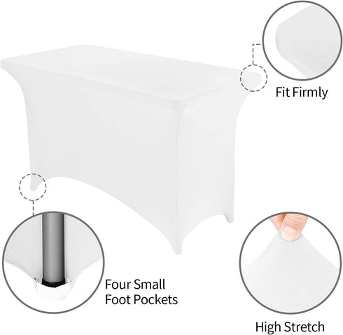Peomeise 4FT Spandex Table Cover Rectangular Stretch Tablecloth (White, 4FT)