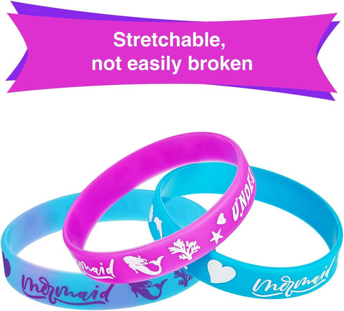 Gejoy 30 Pieces Mermaid Party Favors, Mermaid Silicone Wristband Bracelets for Under The Sea Birthday Party Supplies