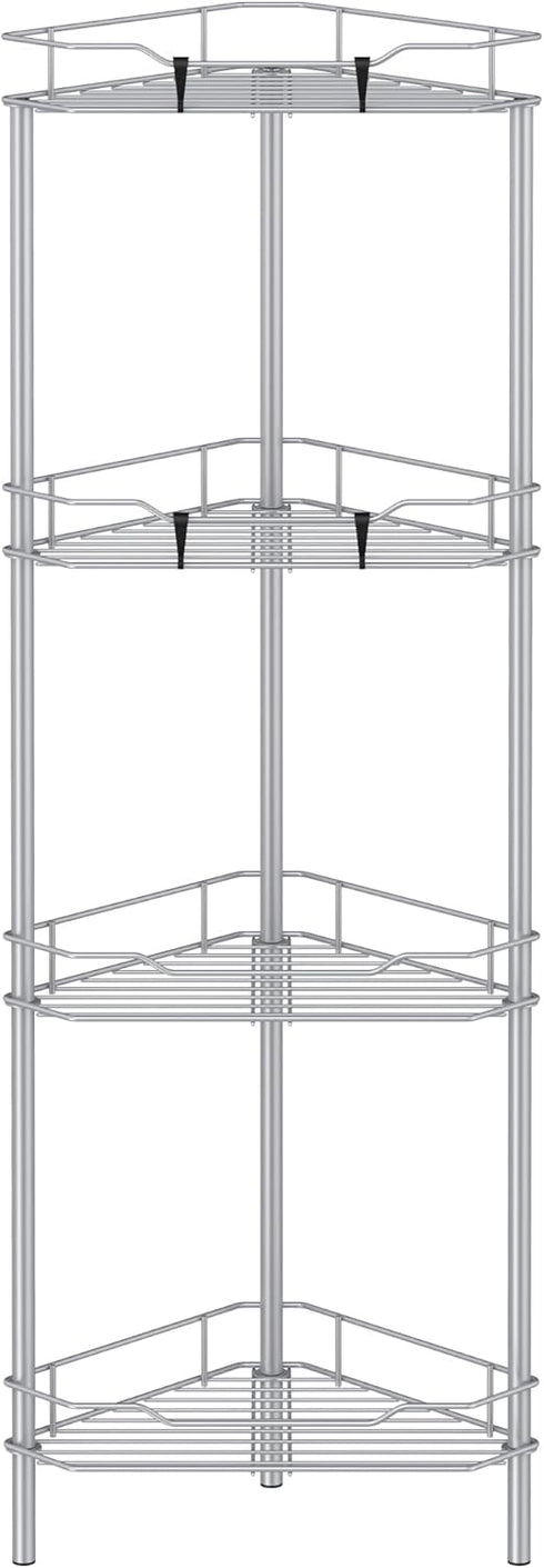 HuggieGems 4 Tier Floor Standing Corner Shower Caddy Organizer Shelf with Hooks, Bathroom