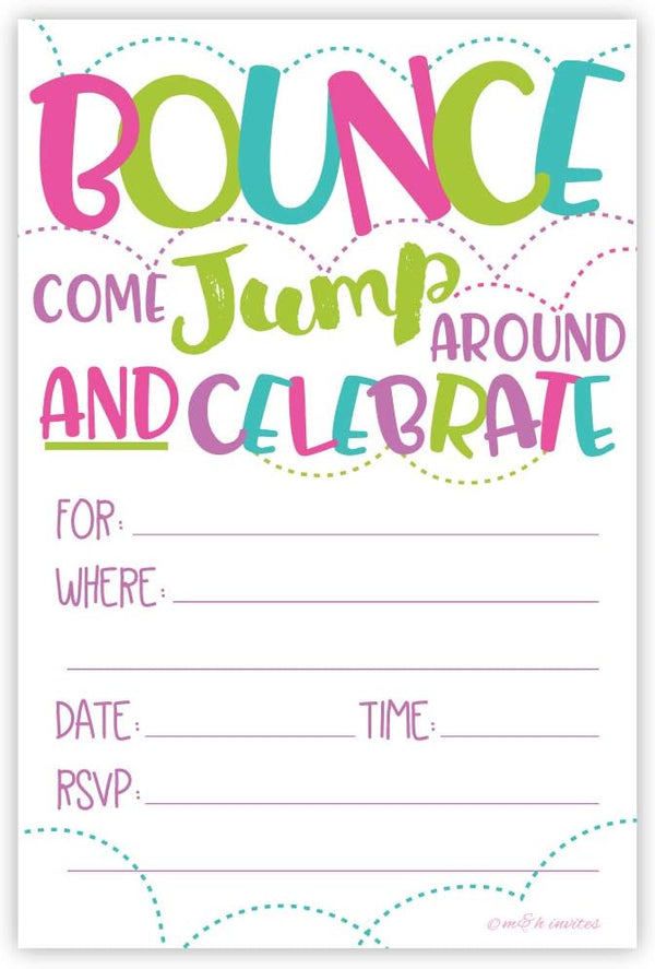 Girl Bounce House or Jumping Party Invitations, 20 Count with Envelopes for Jump Party Invites