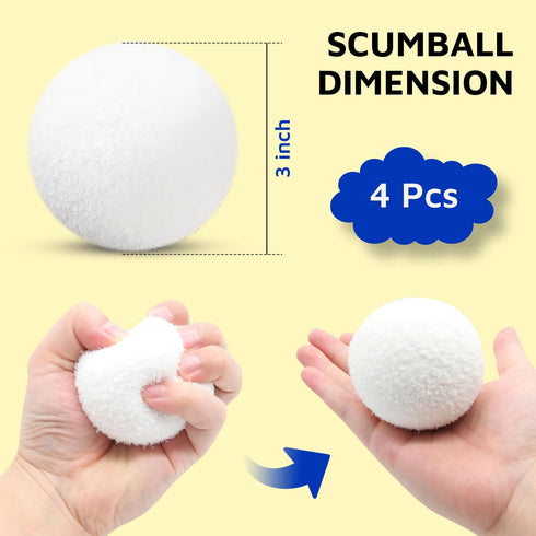 SCUMBALL 3-inch 4 Pack s for Hot Tub Scum Absorber & Pool Spa Surface Cleaner | Reusable Foam Ball Absorbs Oils, hot