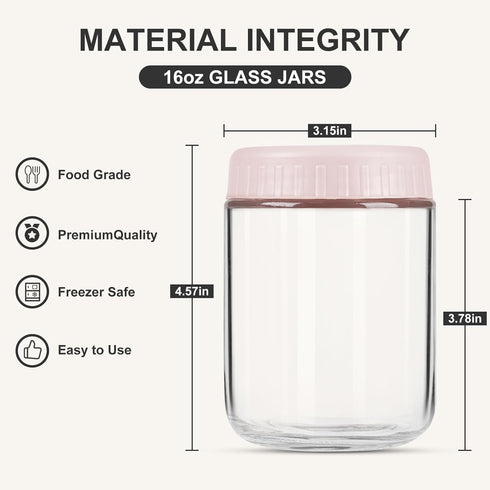 16oz 8 SHOWIN Overnight Oats Containers with Lids, Glass Jars with Lids pcs, Wide Mouth Mason jars for Salad, Yogurt